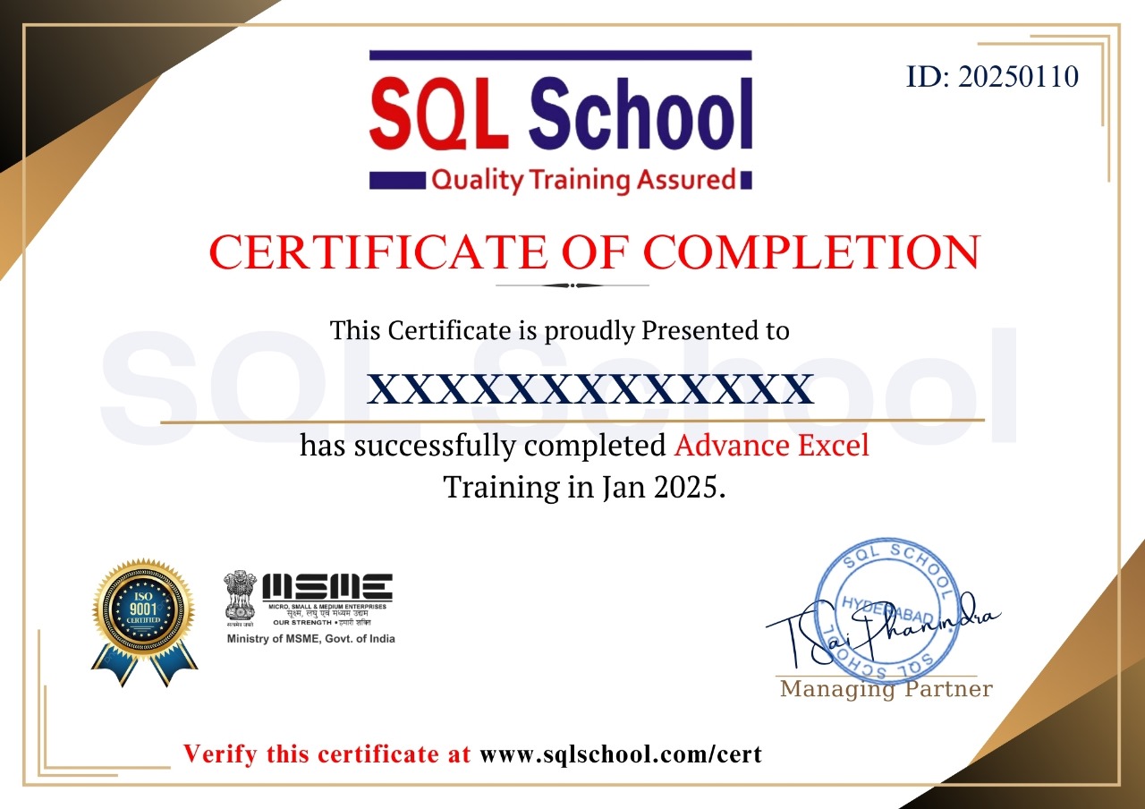 CERTIFICATE OF COMPLETION From SQL School
