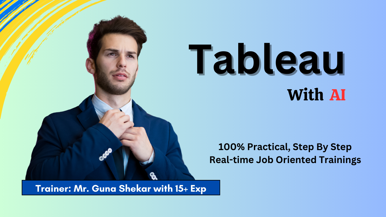 Professional male instructor in a suit promoting Tableau Training by SQL School, emphasizing practical, job-oriented learning.