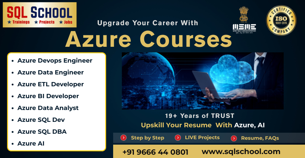 Azure Devops Engineer Azure Data Engineer Azure ETL Developer Azure BI Developer Azure Data Analyst Azure SQL Dev Azure SQL DBA Azure AI