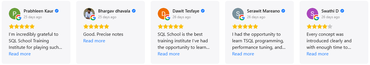 SQL School Google Reviews By Learner's