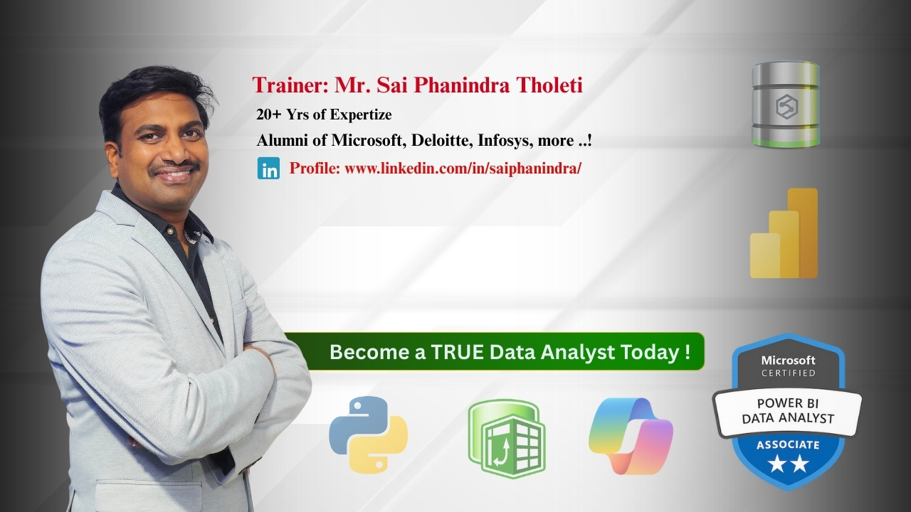 Trainer Mr. Sai Phanindra Tholeti – 20 Years of Real-Time Experience | Microsoft, Deloitte Alumnus | Data Analyst and AI Expert