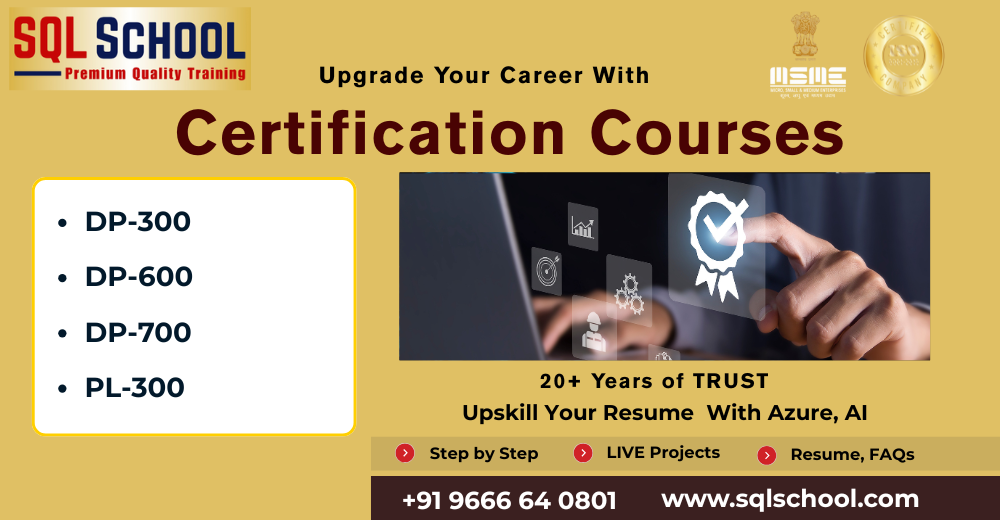 Prepare for Microsoft Certifications DP-300, DP-600, DP-700, and PL-300 with real-time training at SQL School.