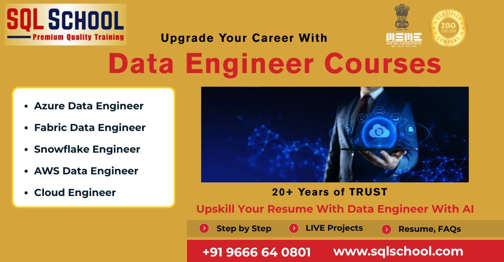 Learn Azure, Fabric, AWS, and Snowflake Data Engineering with real-time AI projects at SQL School.