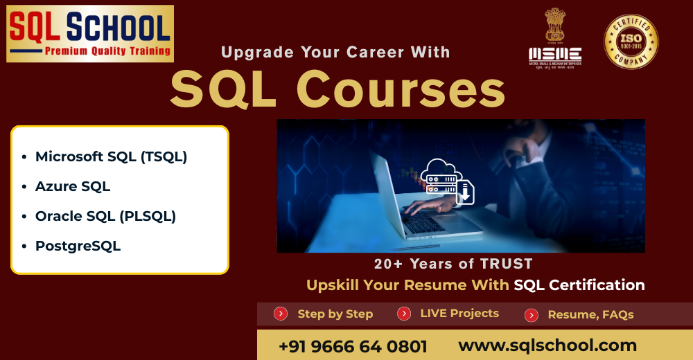 Learn Microsoft SQL, Azure SQL, Oracle SQL, and PostgreSQL with SQL School real-time training.