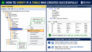 how to verify table creation in SQL Server