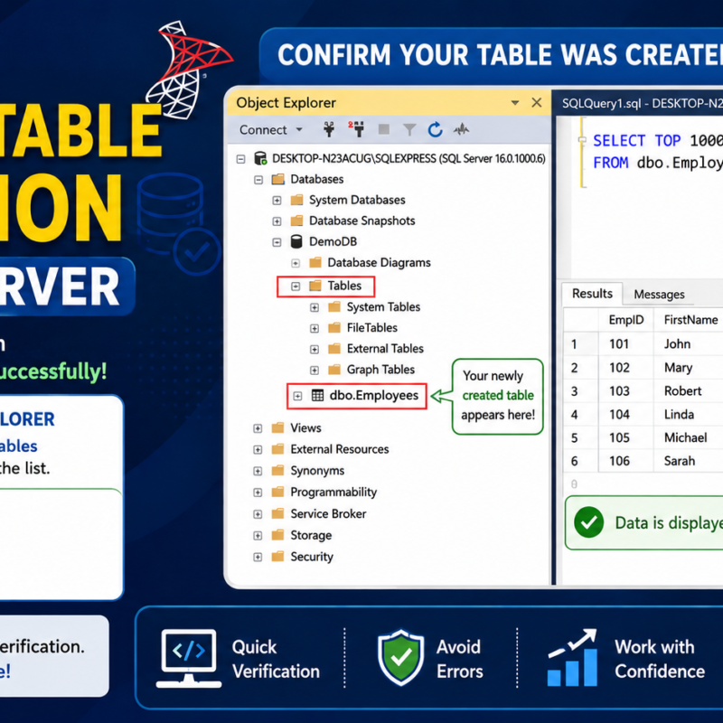 how to verify table creation in SQL Server